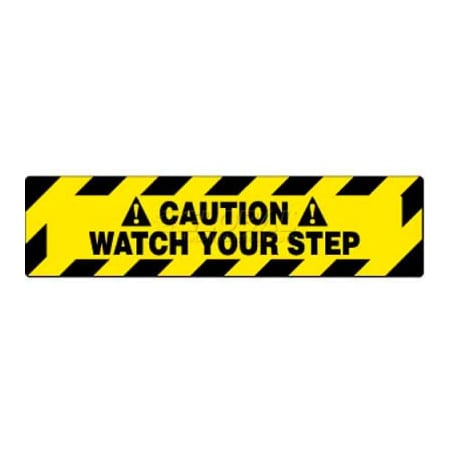 National Marker Co NMC Walk On Floor Sign, Caution Watch Your Step, 6in X 24in, Yellow/Black WFS625